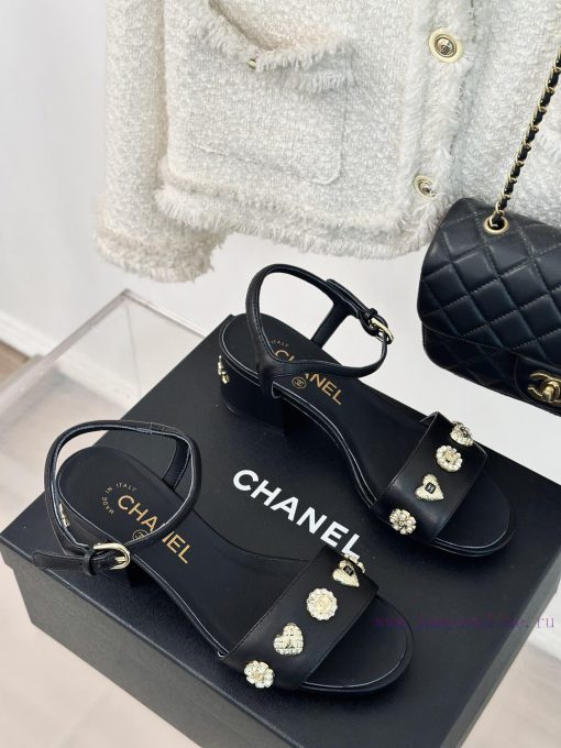 Chanel | Chanel 24C New ProductCoarse heeled sandalsThe shoe upper is made of imported lambswg3dsint - Image 4