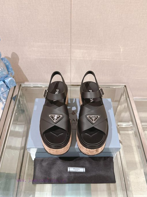 -24Fw Spring/Summer New Prada Wood Grain Thick Bottom Cross Rubber SandalsThis rubber sandalvladmoer - Image 2