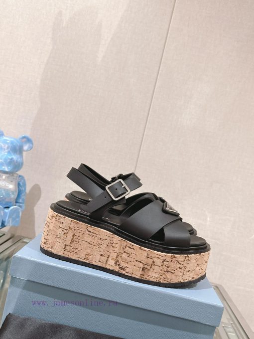 -24Fw Spring/Summer New Prada Wood Grain Thick Bottom Cross Rubber SandalsThis rubber sandalvladmoer - Image 3