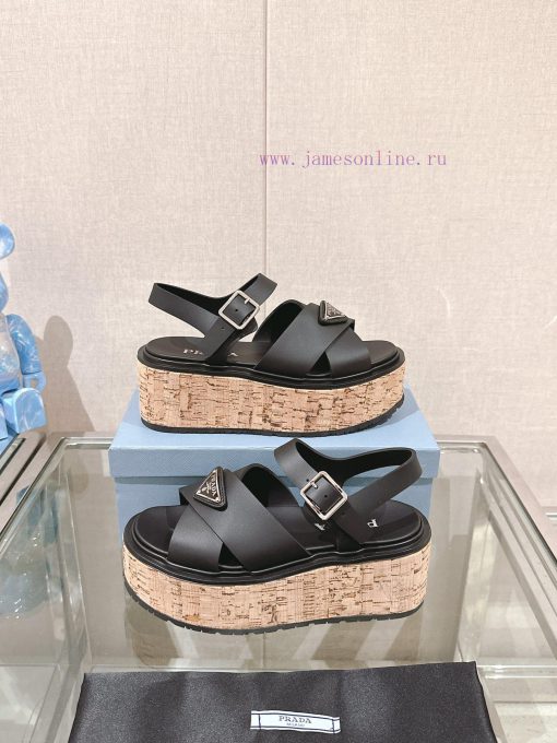 -24Fw Spring/Summer New Prada Wood Grain Thick Bottom Cross Rubber SandalsThis rubber sandalvladmoer - Image 6