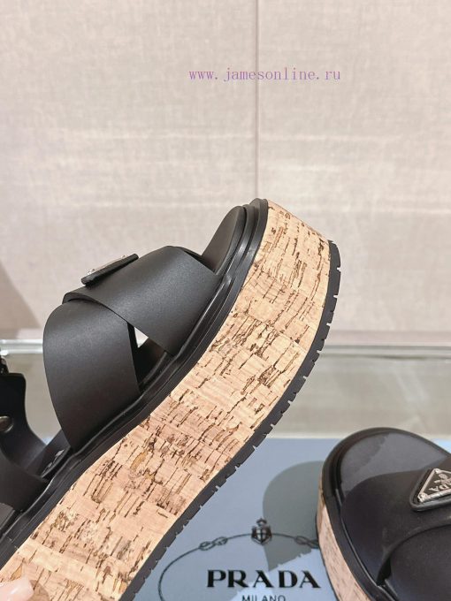 -24Fw Spring/Summer New Prada Wood Grain Thick Bottom Cross Rubber SandalsThis rubber sandalvladmoer - Image 7