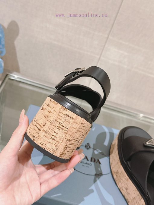 -24Fw Spring/Summer New Prada Wood Grain Thick Bottom Cross Rubber SandalsThis rubber sandalvladmoer - Image 8