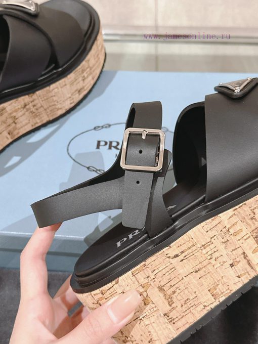 -24Fw Spring/Summer New Prada Wood Grain Thick Bottom Cross Rubber SandalsThis rubber sandalvladmoer - Image 9