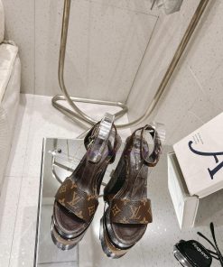 LV Water Platform Coarse Heel Sandals with Super Quality and Explosive Denim Design Originalna0dism6