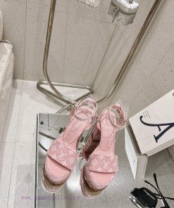 LV Water Platform Coarse Heel Sandals with Super Quality and Explosive Denim Design Originalkmmeq6l3
