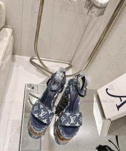 LV Water Platform Coarse Heel Sandals with Super Quality and Explosive Denim Design Originalgv75ongq