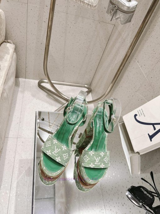 LV Water Platform Coarse Heel Sandals with Super Quality and Explosive Denim Design Originalknhwdtqo - Image 2