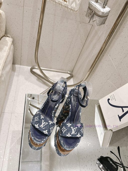 LV Water Platform Coarse Heel Sandals with Super Quality and Explosive Denim Design Originalgv75ongq - Image 2