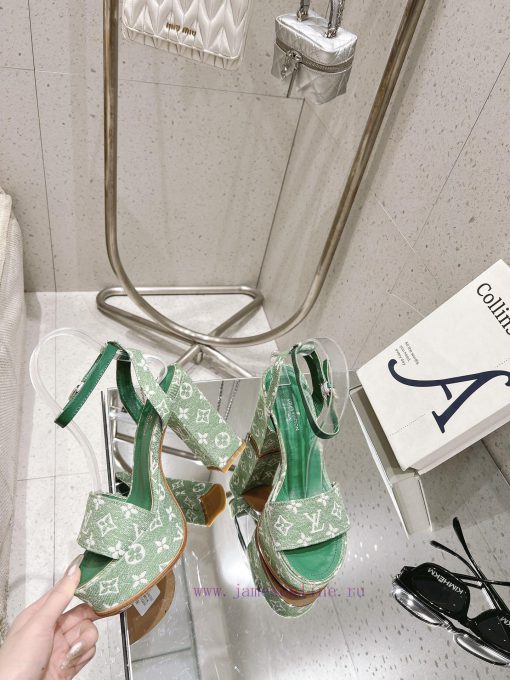 LV Water Platform Coarse Heel Sandals with Super Quality and Explosive Denim Design Originalknhwdtqo - Image 4