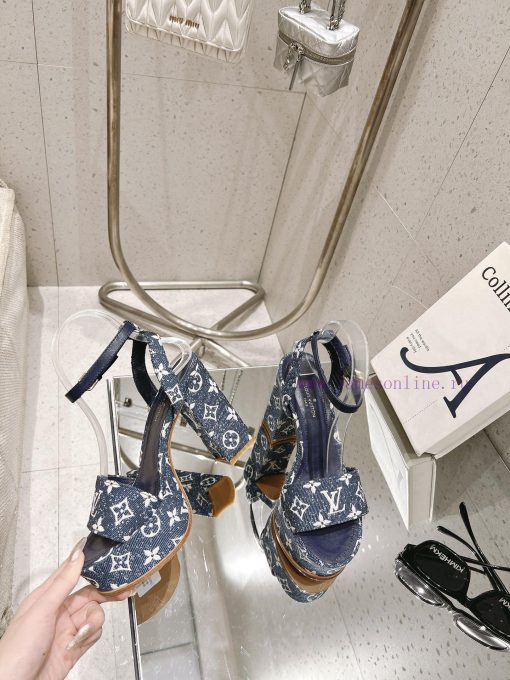 LV Water Platform Coarse Heel Sandals with Super Quality and Explosive Denim Design Originalgv75ongq - Image 4