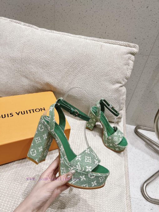 LV Water Platform Coarse Heel Sandals with Super Quality and Explosive Denim Design Originalknhwdtqo - Image 8