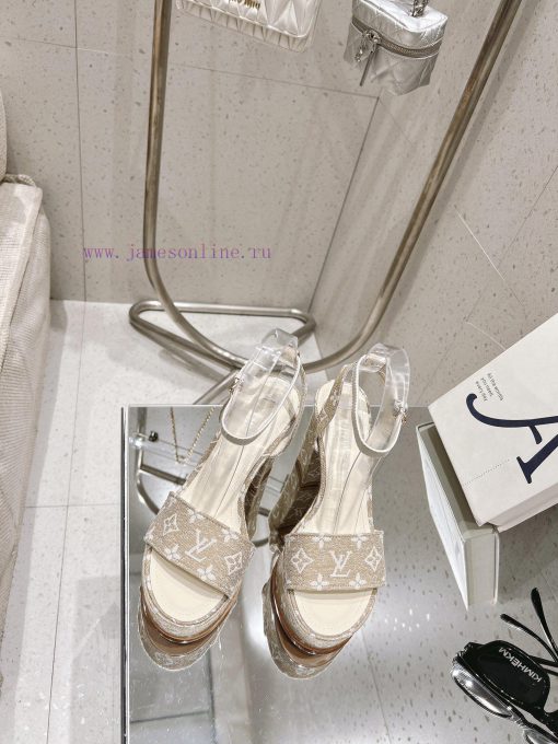 LV Water Platform Coarse Heel Sandals with Super Quality and Explosive Denim Design Original0hwlcn5h
