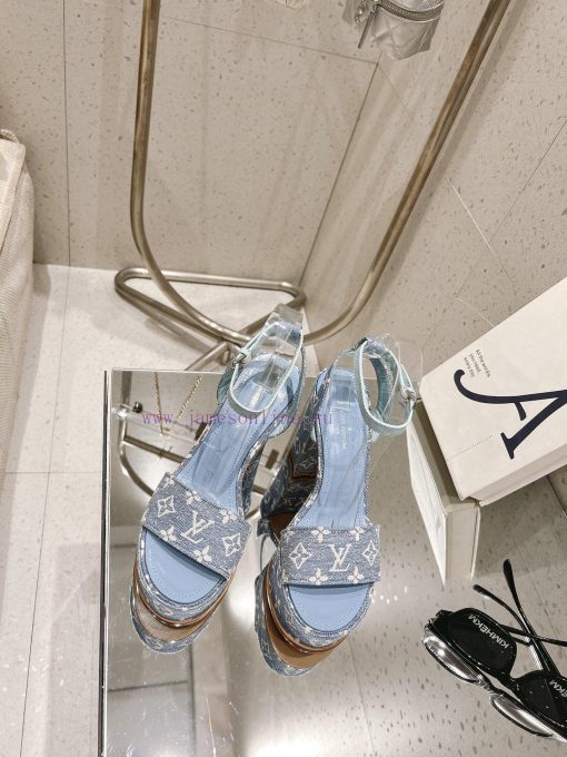 LV Water Platform Coarse Heel Sandals with Super Quality and Explosive Denim Design Originalhimn92k0