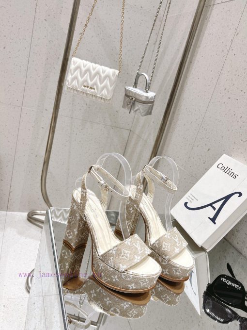 LV Water Platform Coarse Heel Sandals with Super Quality and Explosive Denim Design Original0hwlcn5h - Image 3