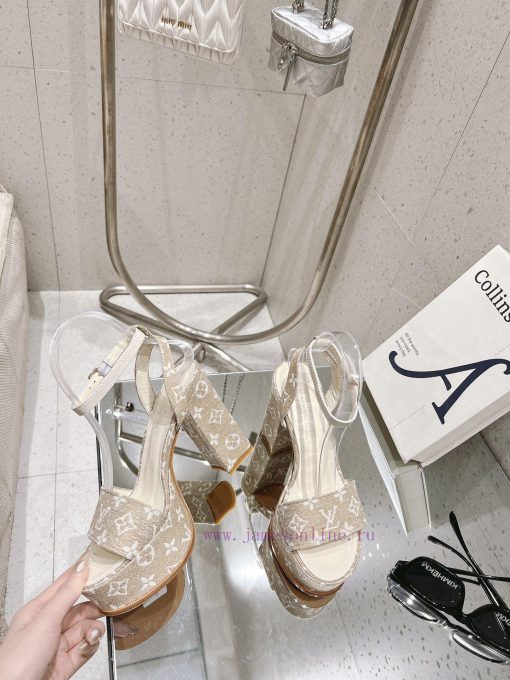 LV Water Platform Coarse Heel Sandals with Super Quality and Explosive Denim Design Original0hwlcn5h - Image 4