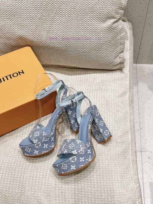 LV Water Platform Coarse Heel Sandals with Super Quality and Explosive Denim Design Originalhimn92k0 - Image 8