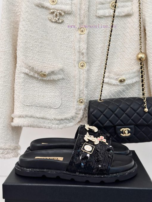 Chanel | Chanel 24P New ProductSparkling rhinestone double C lazy slippersThe shoe upper is 02e85nmj - Image 2