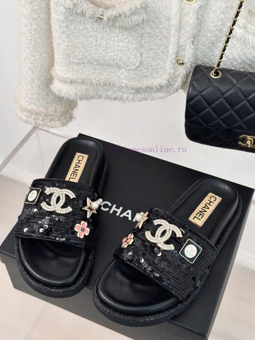 Chanel | Chanel 24P New ProductSparkling rhinestone double C lazy slippersThe shoe upper is 02e85nmj - Image 3
