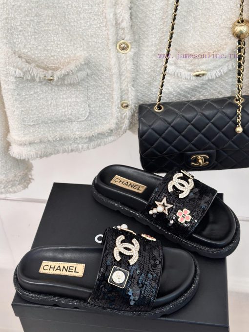 Chanel | Chanel 24P New ProductSparkling rhinestone double C lazy slippersThe shoe upper is 02e85nmj - Image 4