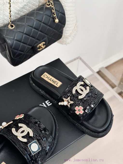 Chanel | Chanel 24P New ProductSparkling rhinestone double C lazy slippersThe shoe upper is 02e85nmj - Image 6