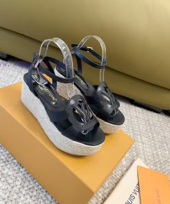 Loui * Vuitton * L ️ Donkey Home 🫧 24 New Product Thick Bottom Sponge Cake Straw SandalsHeig1fcoap5i