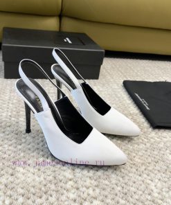 Saint Laurent YSL pointed silk high heels with 11cm painted heel at the back loopReal leathe4cw03wqw