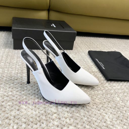 Saint Laurent YSL pointed silk high heels with 11cm painted heel at the back loopReal leathe4cw03wqw
