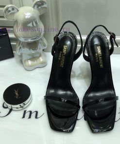 Saint Laurent 2024 new sandals with YSL letter logo heel and square toe, slim ankle strap toda3xrhb6