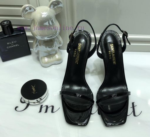 Saint Laurent 2024 new sandals with YSL letter logo heel and square toe, slim ankle strap toda3xrhb6