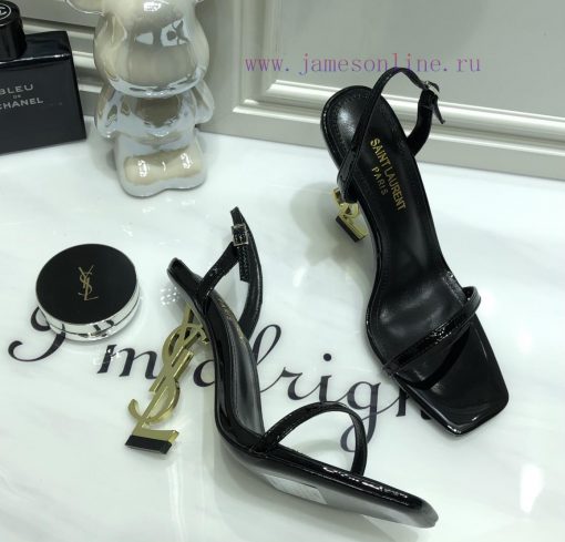 Saint Laurent 2024 new sandals with YSL letter logo heel and square toe, slim ankle strap toda3xrhb6 - Image 4