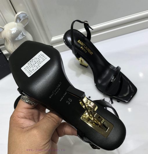 Saint Laurent 2024 new sandals with YSL letter logo heel and square toe, slim ankle strap toda3xrhb6 - Image 6