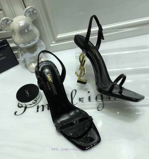 Saint Laurent 2024 new sandals with YSL letter logo heel and square toe, slim ankle strap toda3xrhb6 - Image 9