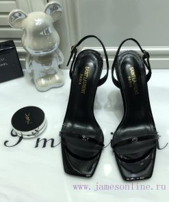 Saint Laurent 2024 new sandals with YSL letter logo heel and square toe, slim ankle strap toih76a35v