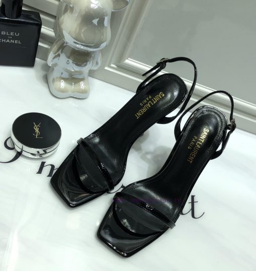 Saint Laurent 2024 new sandals with YSL letter logo heel and square toe, slim ankle strap toih76a35v - Image 3