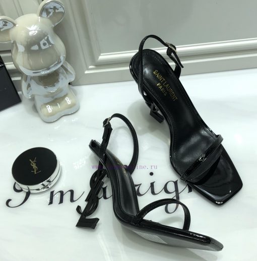 Saint Laurent 2024 new sandals with YSL letter logo heel and square toe, slim ankle strap toih76a35v - Image 4