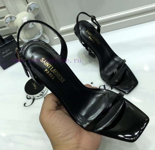 Saint Laurent 2024 new sandals with YSL letter logo heel and square toe, slim ankle strap toih76a35v - Image 5