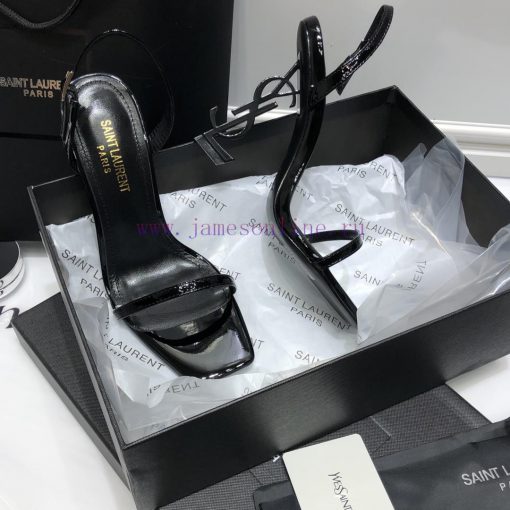 Saint Laurent 2024 new sandals with YSL letter logo heel and square toe, slim ankle strap toih76a35v - Image 10