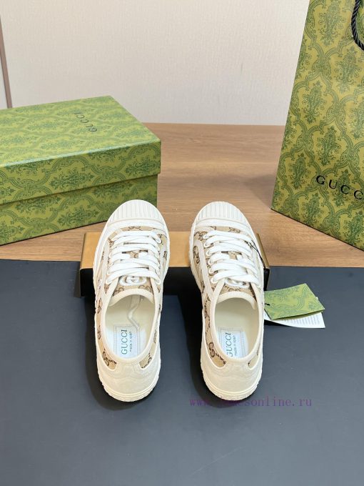 Gucci 2024 early spring new GG canvas shoes couple style interlocking double G embroidery sp8cefp51u - Image 4