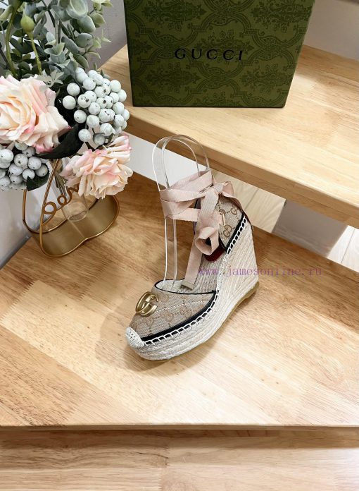 24ss early spring GucciGucci straw woven thick soled wedge sandals can bring a touch of modezatzrygo - Image 7