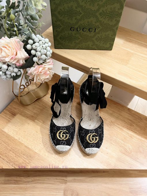 24ss early spring GucciGucci straw woven thick soled wedge sandals can bring a touch of modevir8otui - Image 2