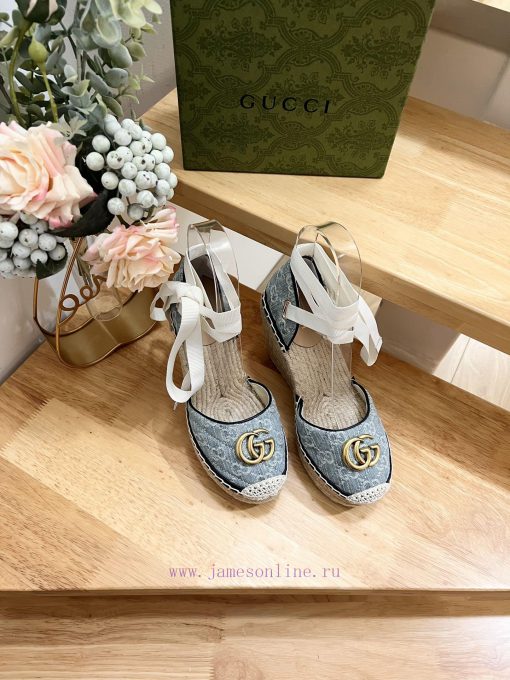 24ss early spring GucciGucci straw woven thick soled wedge sandals can bring a touch of mode5i0e0o3b - Image 3