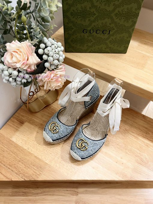 24ss early spring GucciGucci straw woven thick soled wedge sandals can bring a touch of mode5i0e0o3b - Image 4