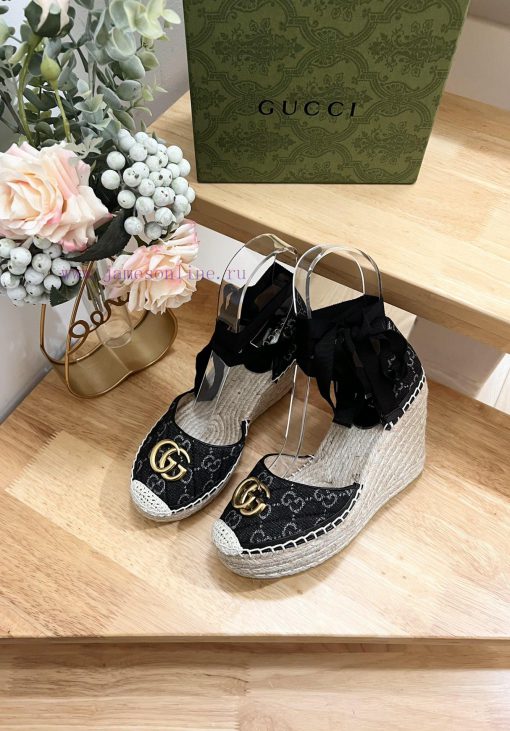 24ss early spring GucciGucci straw woven thick soled wedge sandals can bring a touch of modevir8otui - Image 5