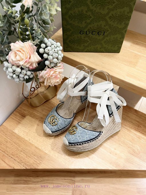 24ss early spring GucciGucci straw woven thick soled wedge sandals can bring a touch of mode5i0e0o3b - Image 5