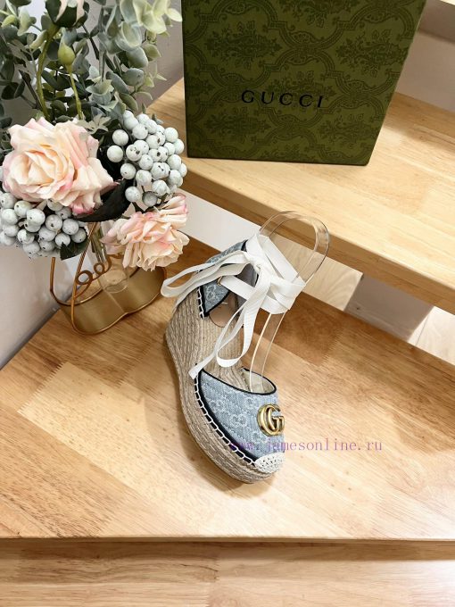 24ss early spring GucciGucci straw woven thick soled wedge sandals can bring a touch of mode5i0e0o3b - Image 6