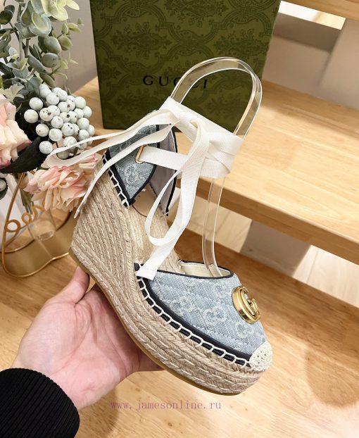 24ss early spring GucciGucci straw woven thick soled wedge sandals can bring a touch of mode5i0e0o3b - Image 8