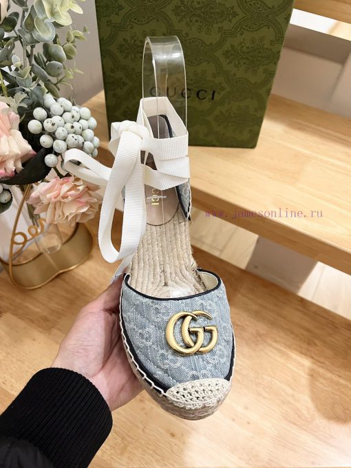 24ss early spring GucciGucci straw woven thick soled wedge sandals can bring a touch of mode5i0e0o3b - Image 9