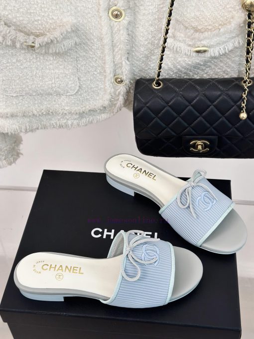 Chanel | Chanel 24P New ProductBow tie double C slippersThe shoe upper is made of special failnjqpdd - Image 4