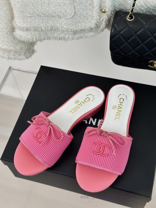 Chanel | Chanel 24P New ProductBow tie double C slippersThe shoe upper is made of special fazrjhevek - Image 3