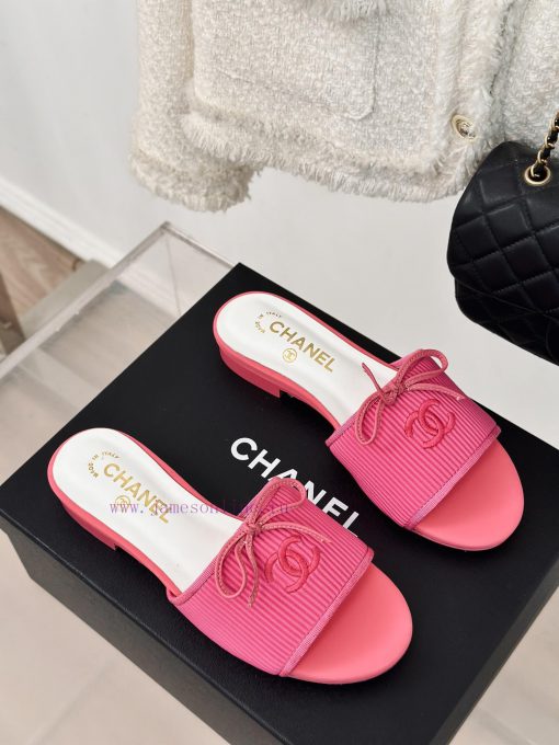 Chanel | Chanel 24P New ProductBow tie double C slippersThe shoe upper is made of special fazrjhevek - Image 4